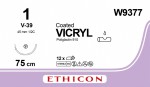 Шовный материал, Ethicon (Этикон) 12 шт арт. W9377 75 см Викрил 1 игла колюще-режущая 45 мм 1/2